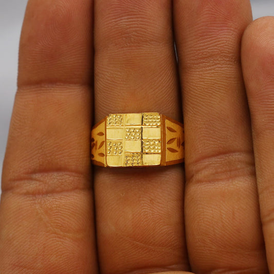 Square Design 22k solid gold ring handmade jewelry, Vintage Antique Style Indian Ring, Pure Gold Jewelry, K6372