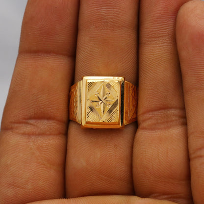 Hand Carved 22k solid gold ring handmade jewelry, Vintage Antique Style Indian Party Ring, Solid Gold Jewelry, 22kt Gold Ring, K6385