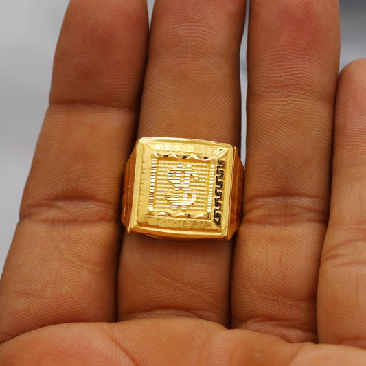 Hand Carved 22k solid gold ring handmade jewelry, US Dollar symbol Party Ring, Solid Gold Jewelry, 22kt Gold Ring, K6386