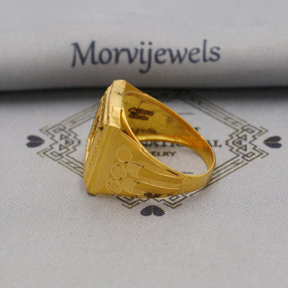 Hand Carved 22k solid gold ring handmade jewelry, US Dollar symbol Party Ring, Solid Gold Jewelry, 22kt Gold Ring, K6386