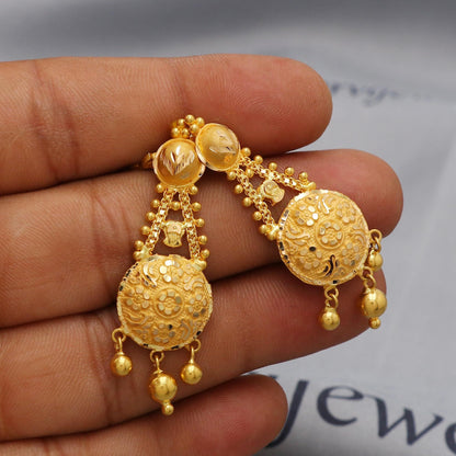 22k Yellow Gold Choker Necklace Set with Earrings, Vintage antique Indian Pure Gold Set, Indian Gold Jewelry, Wedding Party Necklace, K6450