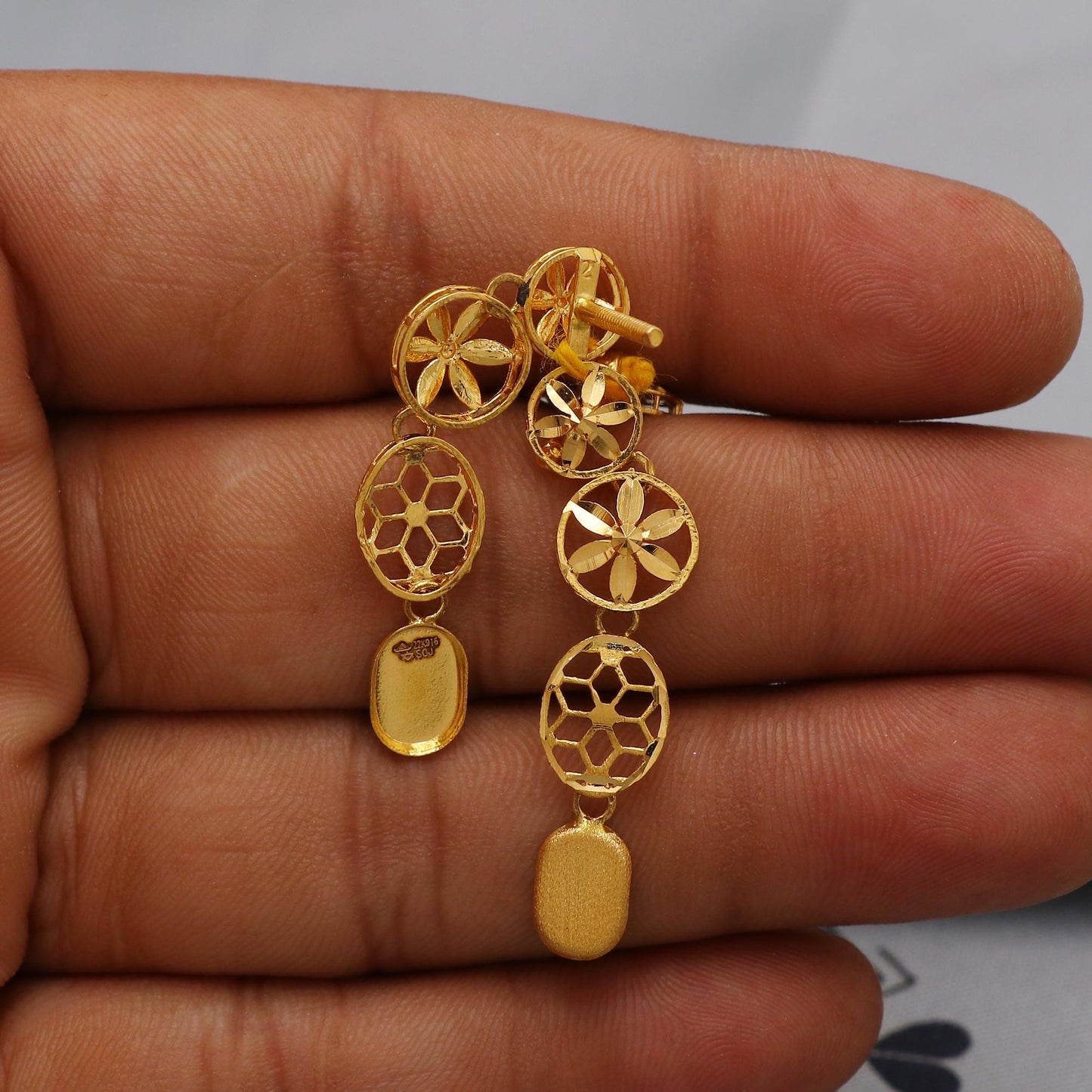 22k Yellow Gold Necklace Set with Earrings, Floral Flower Pure Gold Set, Indian Gold Women Jewelry, Wedding Party Necklace, K6451