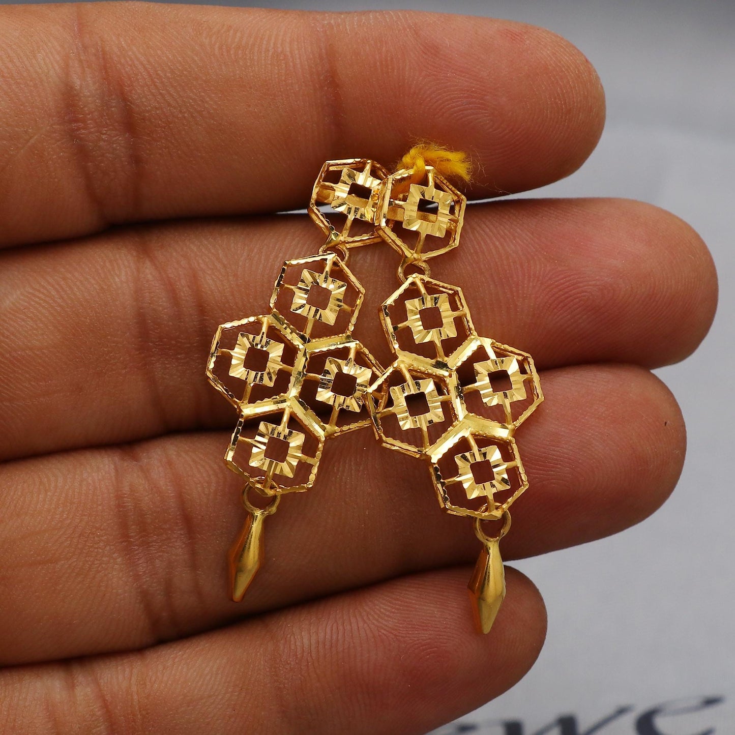 22k Yellow Gold Necklace Set with Earrings, Filigree Style Pure Gold Set, Indian Gold Women Jewelry, Wedding Party Necklace, K6454