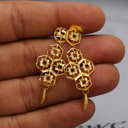 22k Yellow Gold Necklace Set with Earrings, Filigree Style Pure Gold Set, Indian Gold Women Jewelry, Wedding Party Necklace, K6454