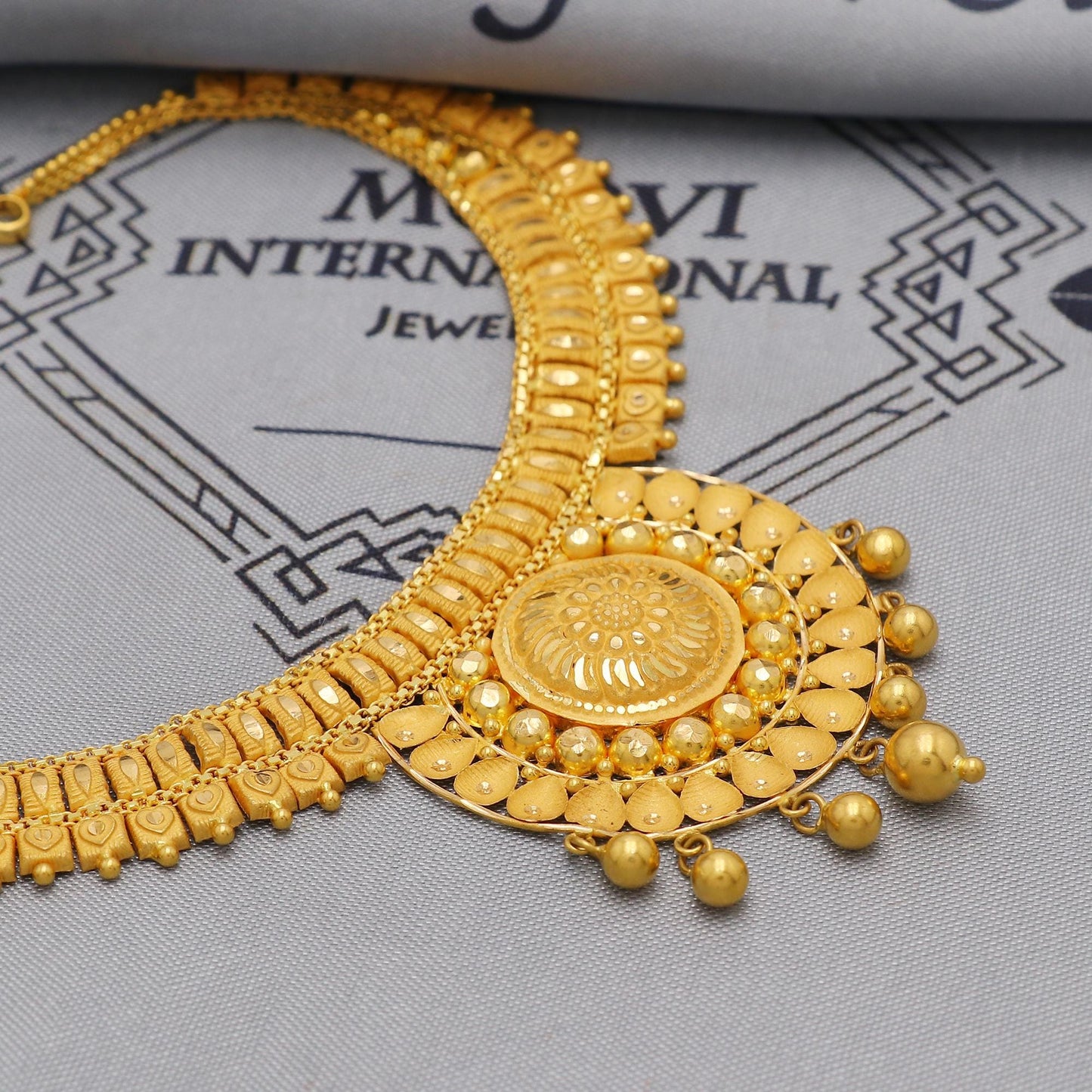 22k Yellow Gold Necklace Handmade Pure Gold Indian Jewelry Set, Women Gold Jewelry, Wedding Party Necklace, K6459