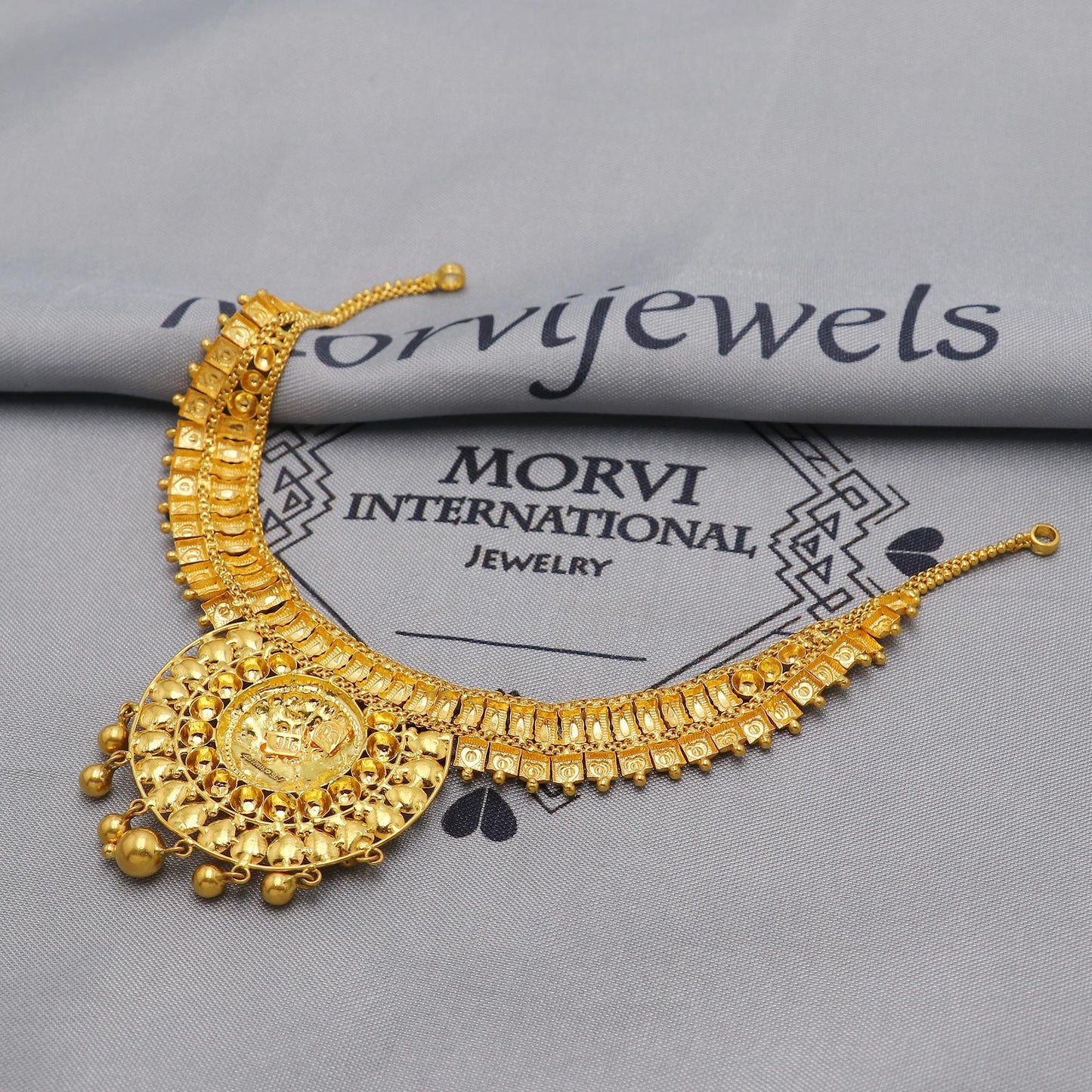 22k Yellow Gold Necklace Handmade Pure Gold Indian Jewelry Set, Women Gold Jewelry, Wedding Party Necklace, K6459