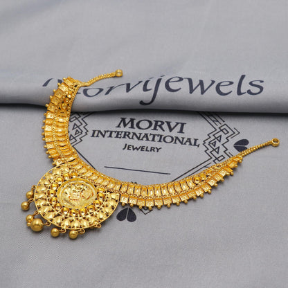 22k Yellow Gold Necklace Handmade Pure Gold Indian Jewelry Set, Women Gold Jewelry, Wedding Party Necklace, K6459