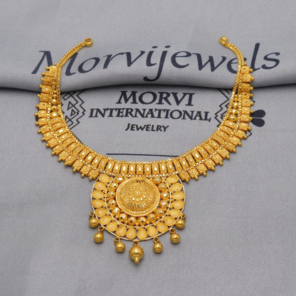 22k Yellow Gold Necklace Handmade Pure Gold Indian Jewelry Set, Women Gold Jewelry, Wedding Party Necklace, K6459