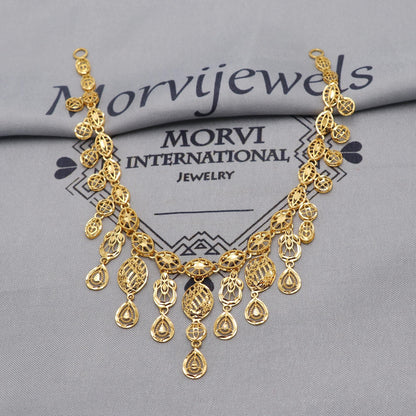 Light Weight Filigree 22k Yellow Gold Necklace Handmade Pure Gold Classic Jewelry Set, Women Gold Jewelry, Wedding Party Necklace, K6460