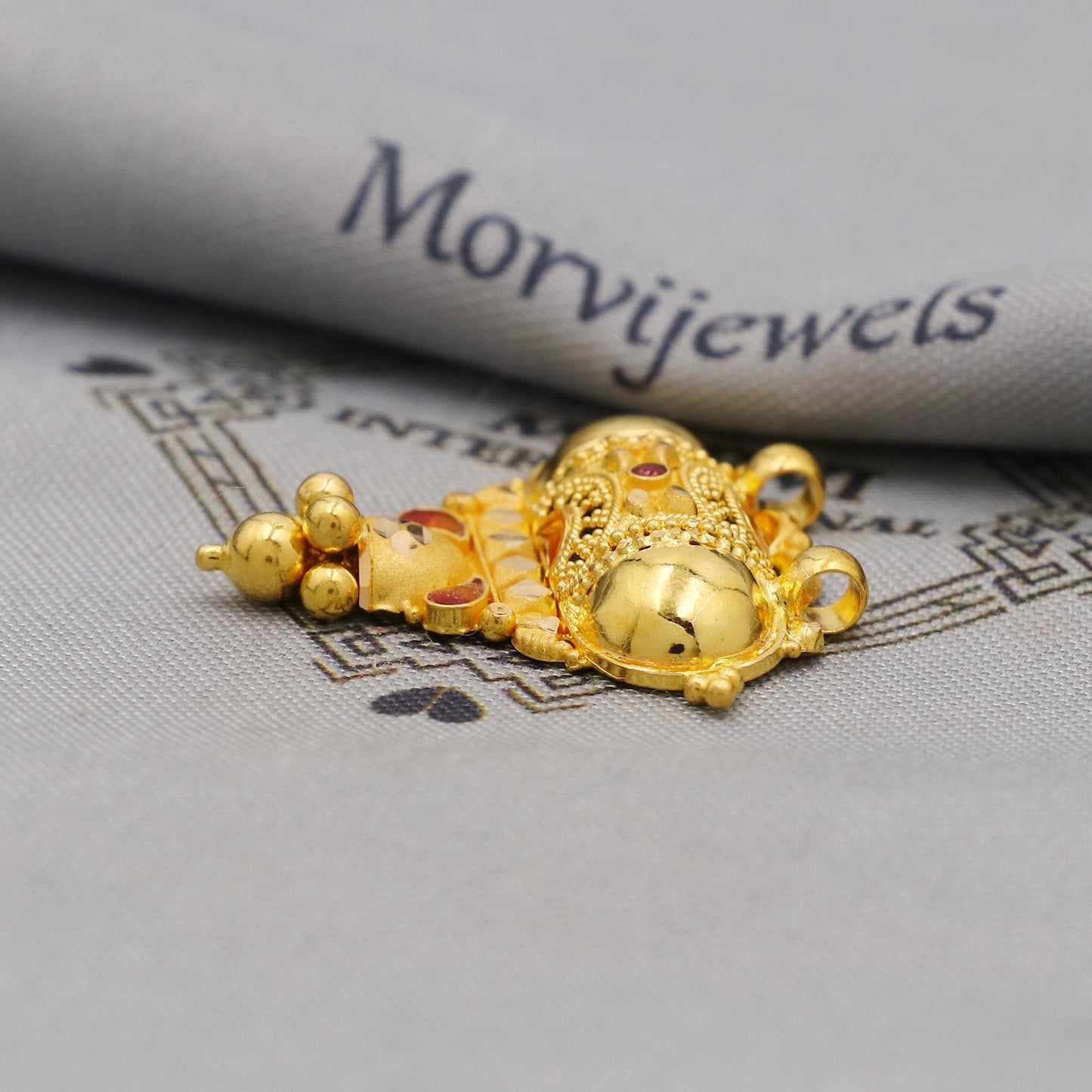 Pure 22k Gold Pendant with dangling beads Jewelry, Traditional Indian Vintage design Gold Jewelry, K6406