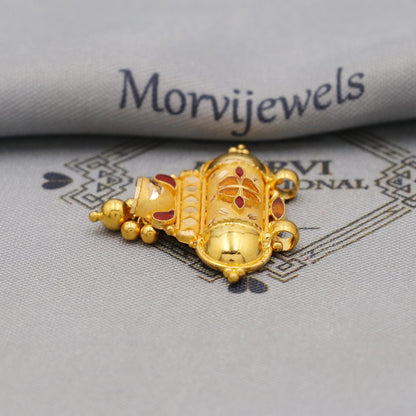Pure 22k Gold Pendant with dangling beads Jewelry, Traditional Indian Vintage design Gold Jewelry, K6407