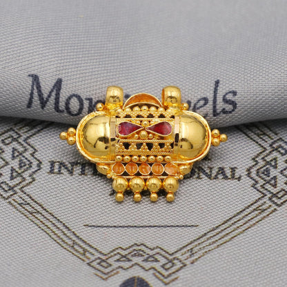 Pure 22k Gold Pendant with dangling beads Jewelry, Traditional Indian Vintage design Gold Jewelry, K6408