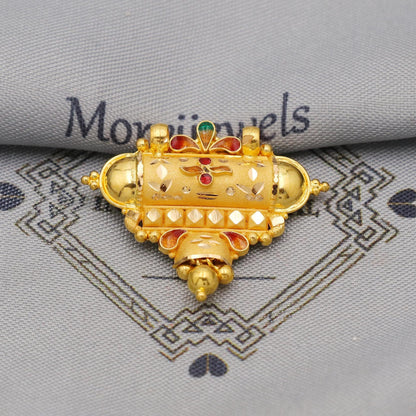 Pure 22k Gold Pendant with dangling beads Jewelry, Traditional Indian Vintage design Gold Jewelry, K6412