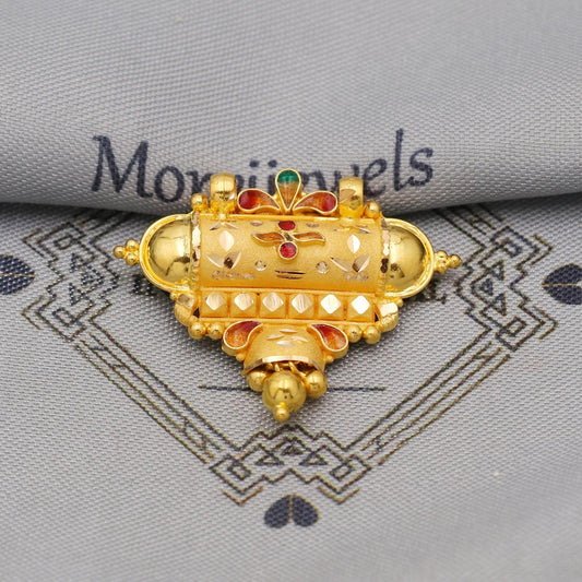 Pure 22k Gold Pendant with dangling beads Jewelry, Traditional Indian Vintage design Gold Jewelry, K6412