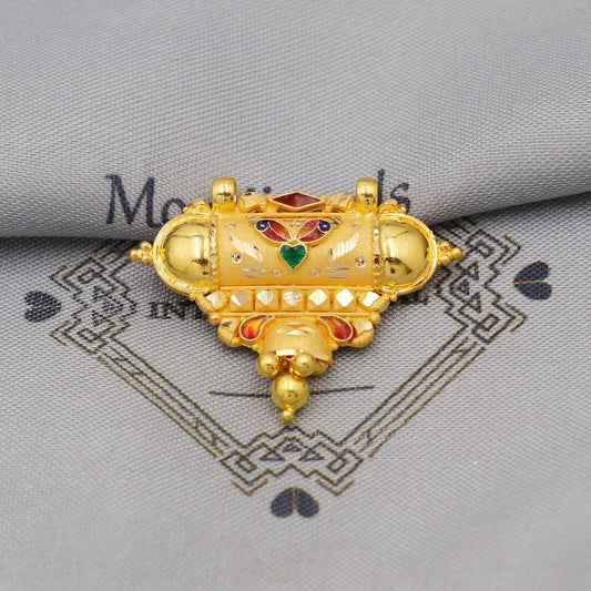 Pure 22k Gold Pendant with dangling beads Jewelry, Traditional Indian Vintage design Gold Jewelry, K6413