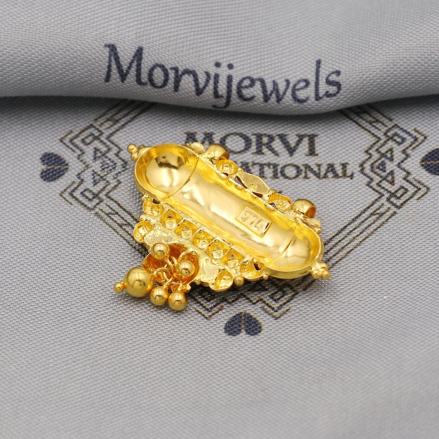 Pure 22k Gold Pendant with dangling beads Jewelry, Traditional Indian Vintage design Gold Jewelry, K6413