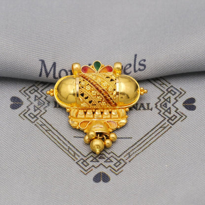 Pure 22k Gold Pendant with dangling beads Jewelry, Traditional Indian Vintage design Gold Jewelry, K6414