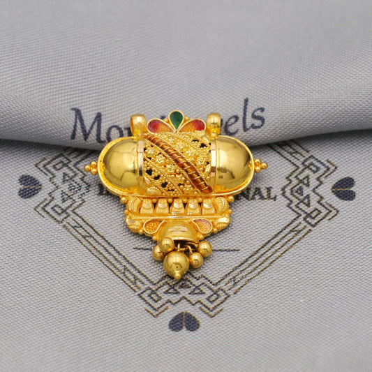 Pure 22k Gold Pendant with dangling beads Jewelry, Traditional Indian Vintage design Gold Jewelry, K6414