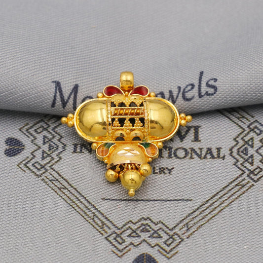 Pure 22k Gold Pendant with dangling beads Jewelry, Traditional Indian Vintage design Gold Jewelry, K6415