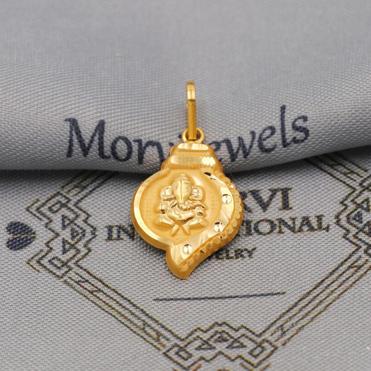 20k 18k Yellow Gold Ganesha Pendant: Lord Ganeshji Indian Hindu God Jewelry Gift, K6422