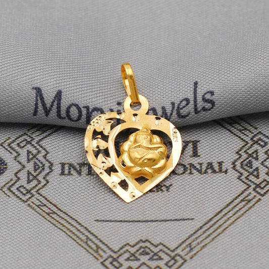 20k 18k Yellow Gold Ganesha Pendant: Lord Ganeshji Indian Hindu God Jewelry Gift, Light weight thin locket in pure gold, K6424
