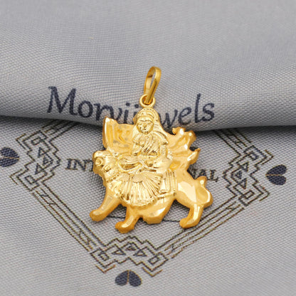 20k/18k Gold Durga Pendant: Indian Hindu Goddess Jewelry