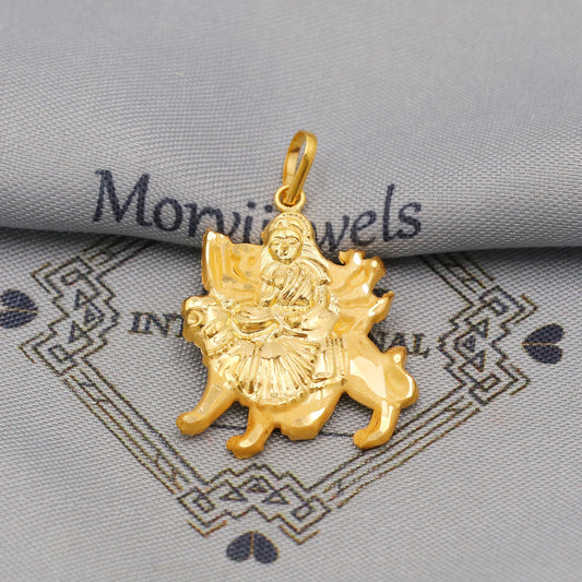 20k/18k Gold Durga Pendant: Indian Hindu Goddess Jewelry