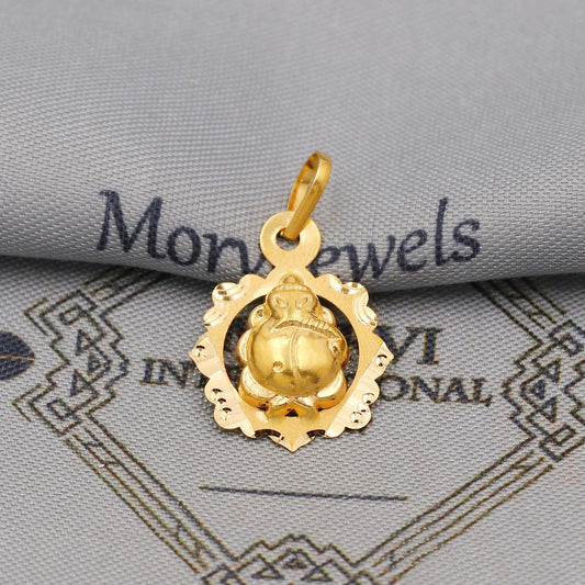 20k 18k Yellow Gold Ganesha Pendant: Lord Ganeshji Indian Hindu God Jewelry Gift, Light weight thin locket in pure gold, K6428