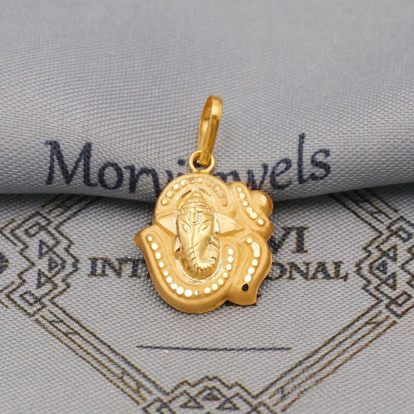 20k 18k Yellow Gold Ganesha Pendant: Lord Ganeshji Om Indian Hindu God Jewelry Gift, Light weight thin locket in pure gold, K6432