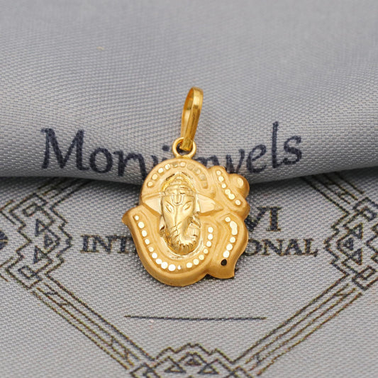 20k 18k Yellow Gold Ganesha Pendant: Lord Ganeshji Om Indian Hindu God Jewelry Gift, Light weight thin locket in pure gold, K6432