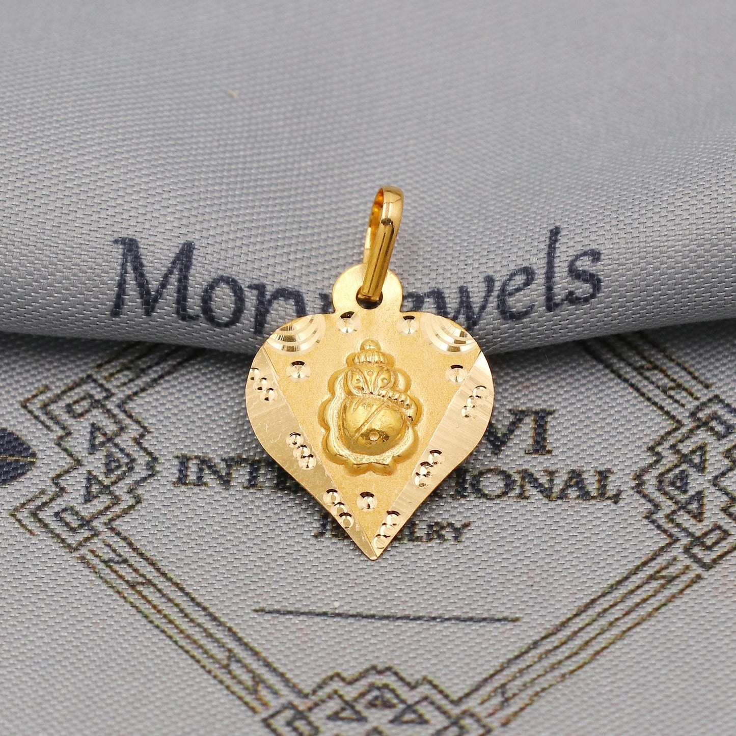 20k 18k Yellow Gold Ganesha Pendant: Lord Ganeshji Om Indian Hindu God Jewelry Gift, Light weight thin locket in pure gold, K6434