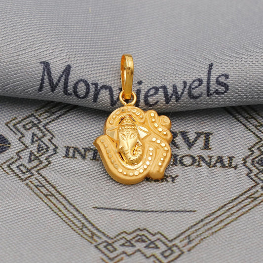 20k 18k Yellow Gold Ganesha Pendant: Lord Ganeshji Om Indian Hindu God Jewelry Gift, Light weight thin locket in pure gold, K6435