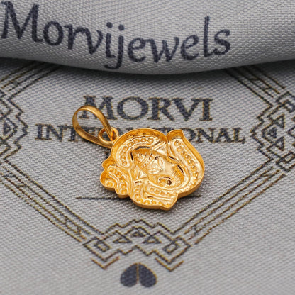 20k 18k Yellow Gold Ganesha Pendant: Lord Ganeshji Om Indian Hindu God Jewelry Gift, Light weight thin locket in pure gold, K6435