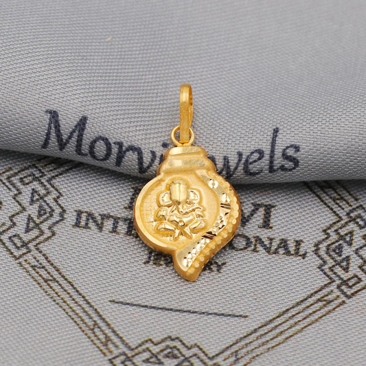 20k 18k Yellow Gold Ganesha Pendant: Lord Ganeshji Indian Hindu God Jewelry Gift, Light weight thin locket in pure gold, K6436