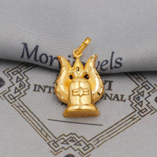 20k/18k Yellow Gold Trishool Shivling Pendant: Indian God Shiva Jewelry, K6437