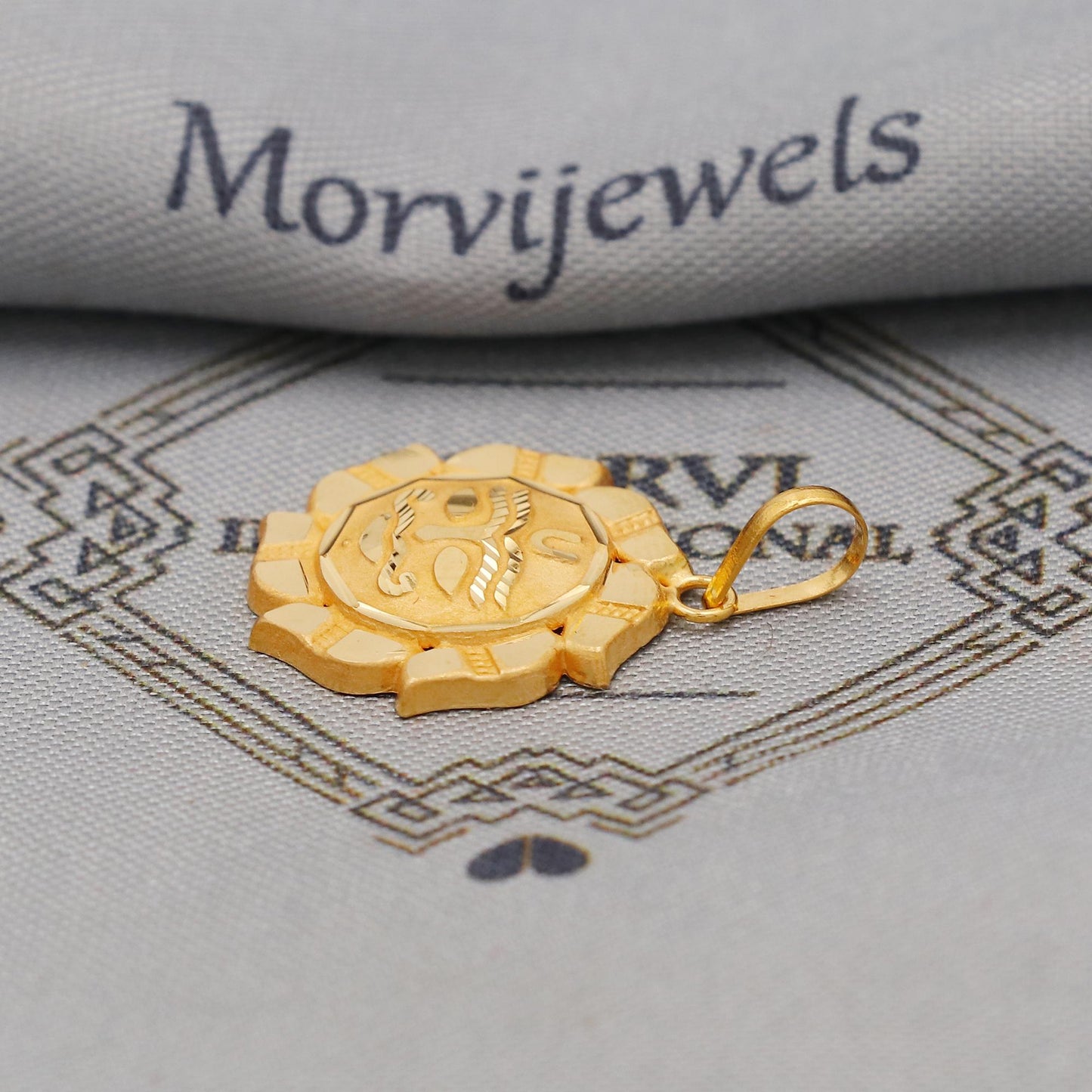 thin dainty 18k gold pendant sun moon face, Handmade Carved design India Pendant Locket, K6438