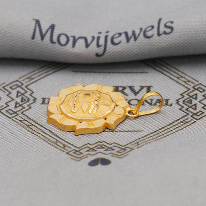 thin dainty 18k gold pendant sun moon face, Handmade Carved design India Pendant Locket, K6438