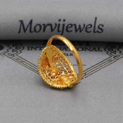 Women 22k Gold Dome Vintage Designer Unique New Gold Ring, Solid Gold 22k Ring, Rajasthani Indian Jewelry, Filigree Oval Shape Ring, K6119
