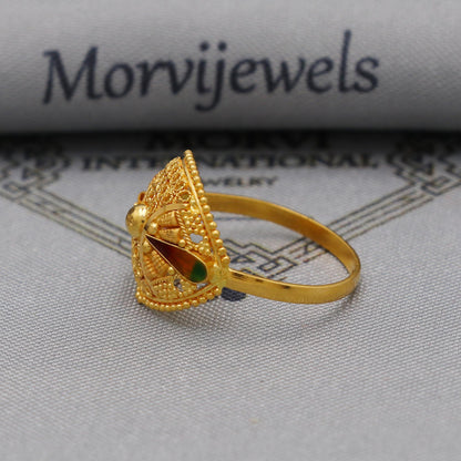 Women 22k Gold Dome Vintage Designer Unique New Gold Ring, Solid Gold 22k Ring, Rajasthani Indian Jewelry, Filigree Oval Shape Ring, K6119