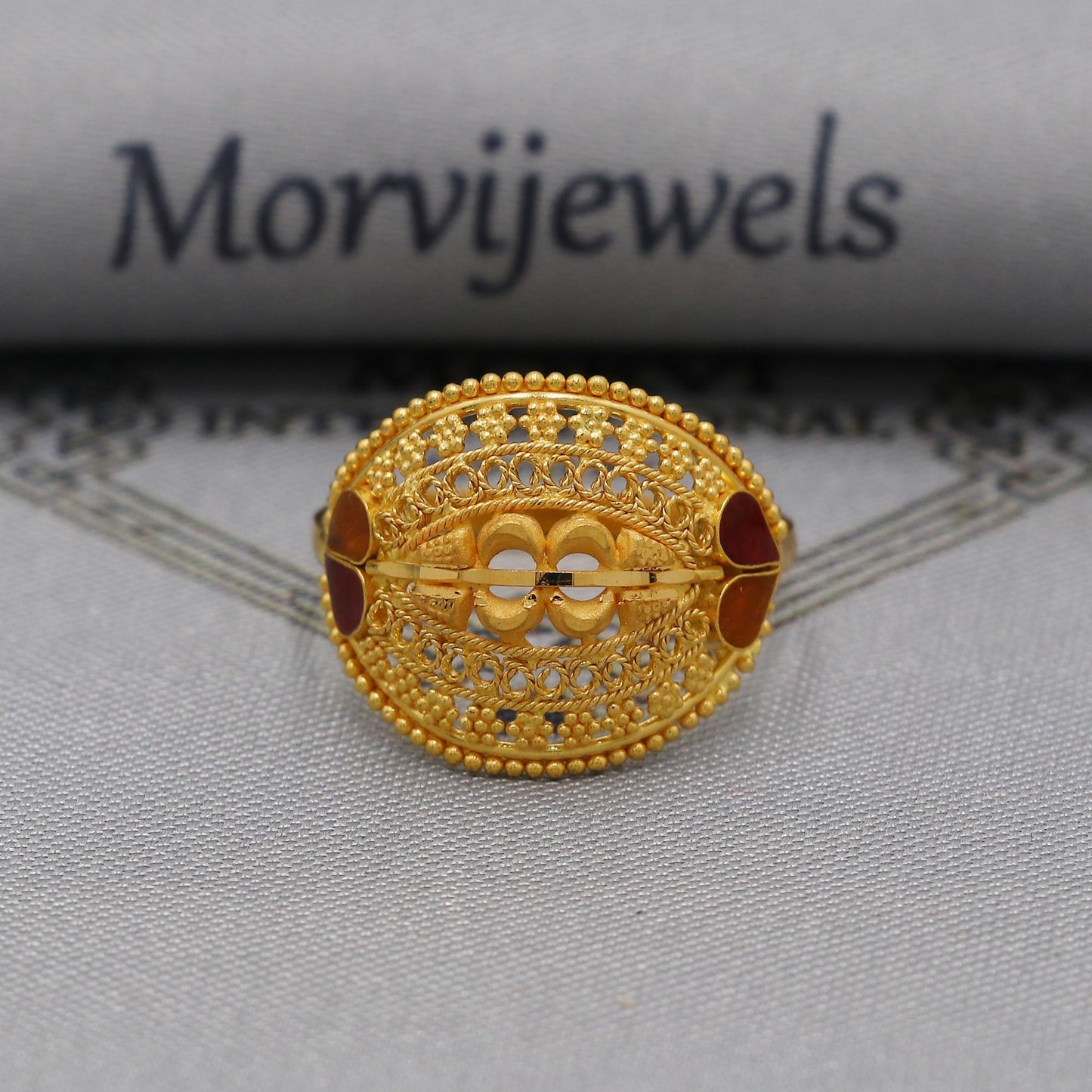 22k Gold Gold Ring, Dome Vintage Designer Unique New Solid Gold 22k Ring, Rajasthani Indian Jewelry, Filigree Oval Shape Ring, K6120
