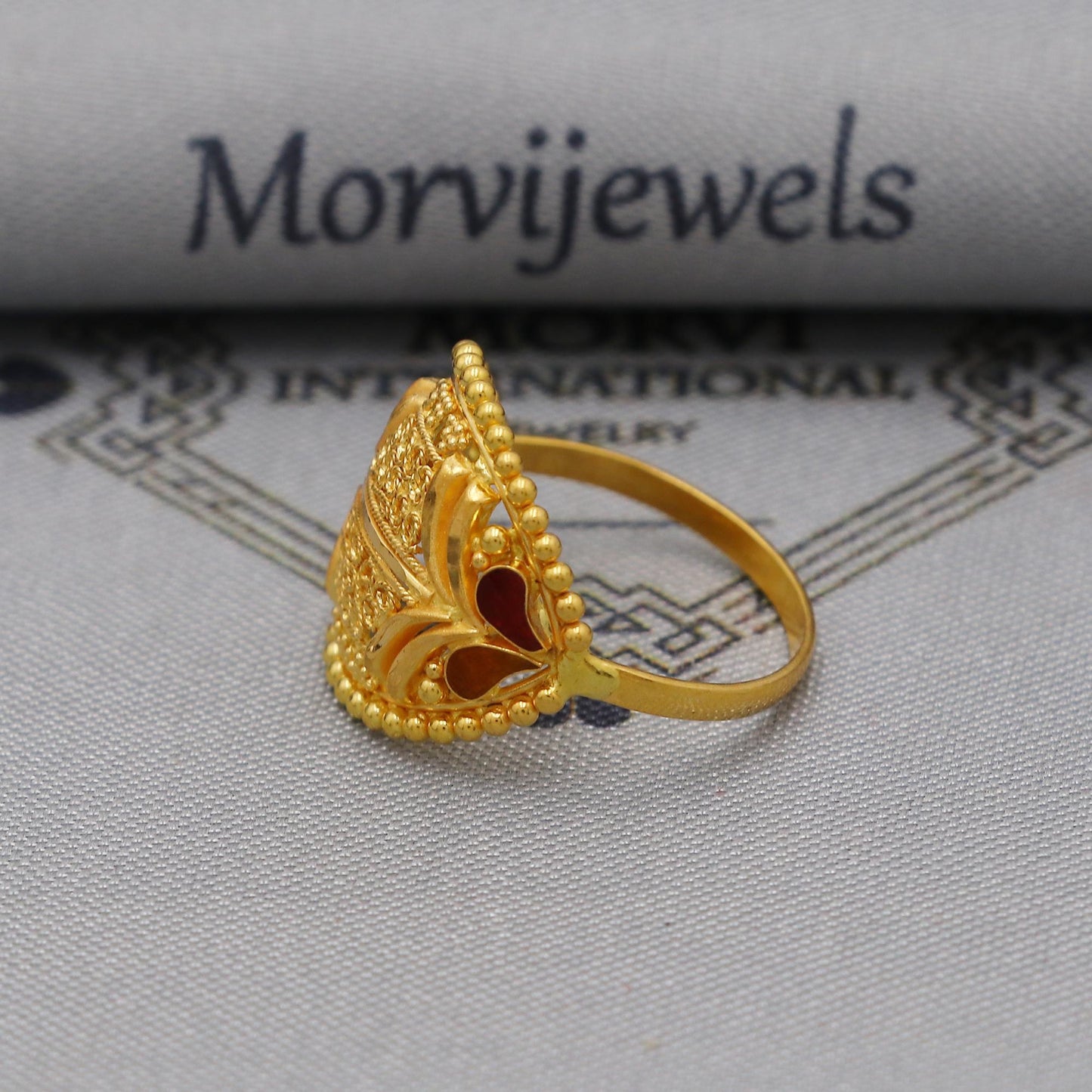 22k Gold Gold Ring, Dome Vintage Designer Unique New Solid Gold 22k Ring, Rajasthani Indian Jewelry, Filigree Oval Shape Ring, K6124
