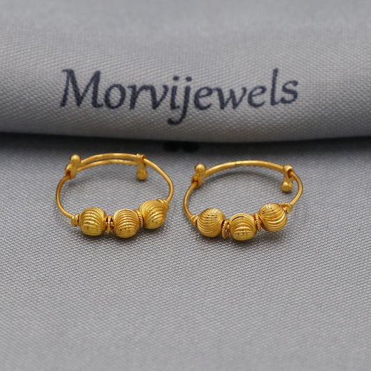 22k gold toe ring leg finger ring pair beads style, indian handmade gold jewelry for gift, K6133