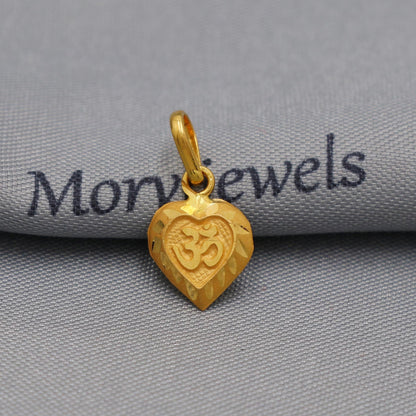 Small tiny 22k Yellow Gold Om Pendant: Lightweight Indian Jewelry, K6135