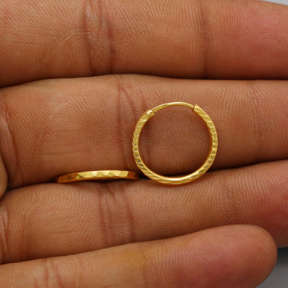 22k Yellow Gold Hoop Bali Earrings , Handmade big Yellow gold earrings for women, Valentine Day gift, simple design indian gold earrings