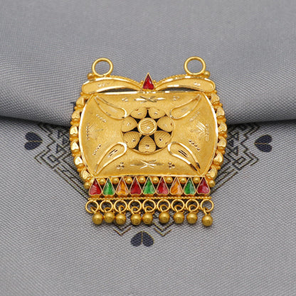 22k Yellow Gold Pendant with dangling beads Handmade Indian Handmade Vintage Antique Design Jewelry, K6140