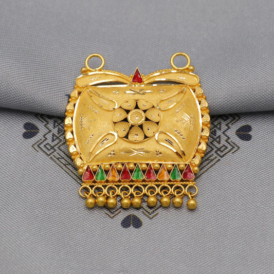 22k Yellow Gold Pendant with dangling beads Handmade Indian Handmade Vintage Antique Design Jewelry, K6140