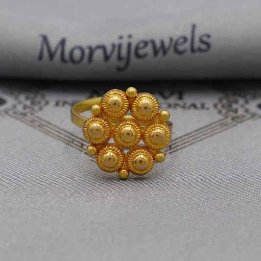 22k Gold Indian Ring, Handmade, Size adjustable US, Traditional Design, Authentic Indian Jewelry, K6141
