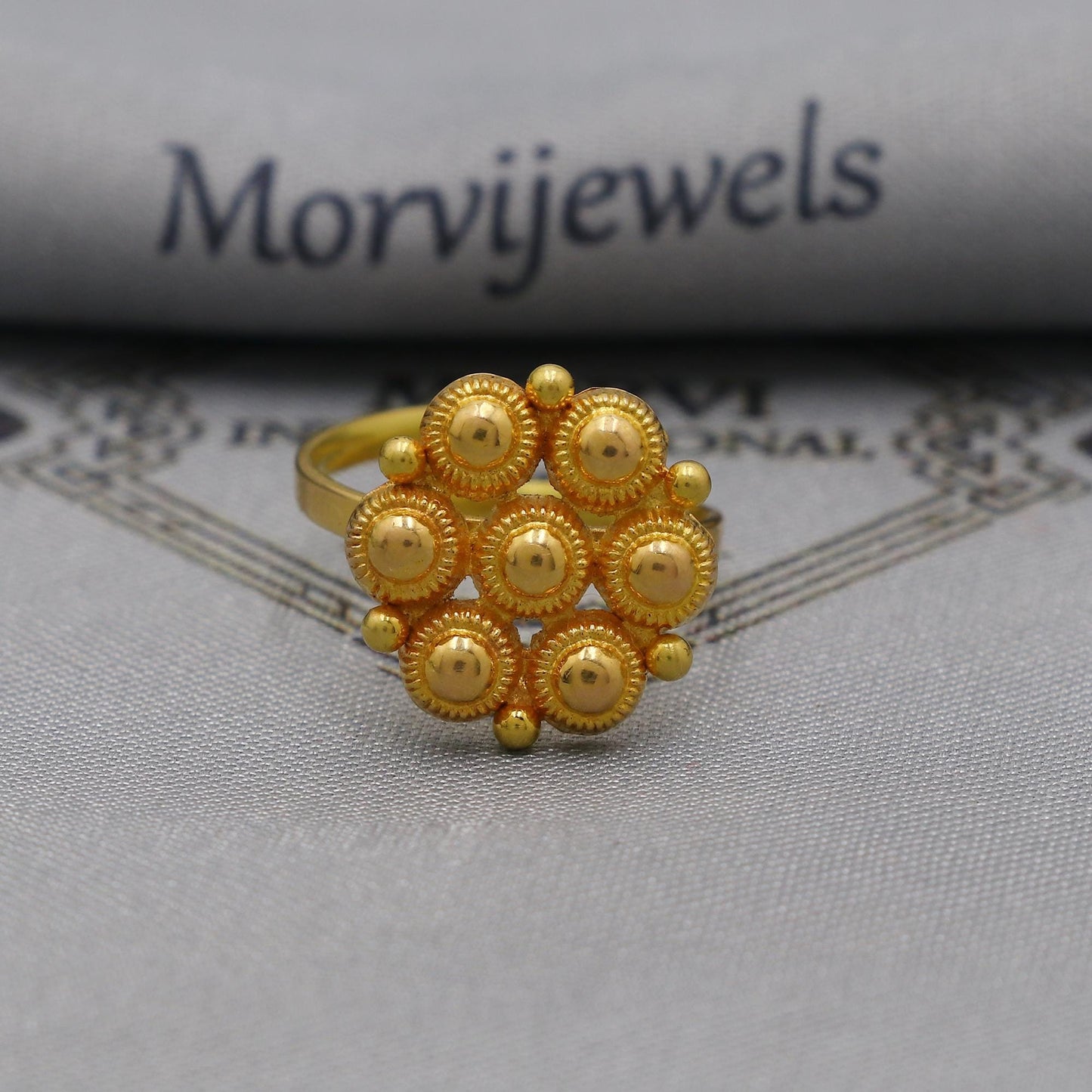 22k Gold Indian Ring, Handmade, Size adjustable US, Traditional Design, Authentic Indian Jewelry, K6141