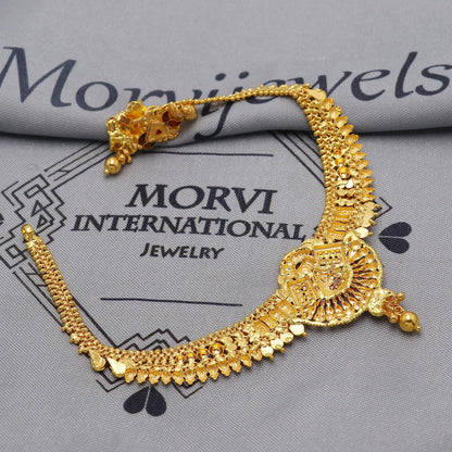 22k Yellow Gold Choker Necklace Earrings Set Handmade Jewelry for Women, K6465
