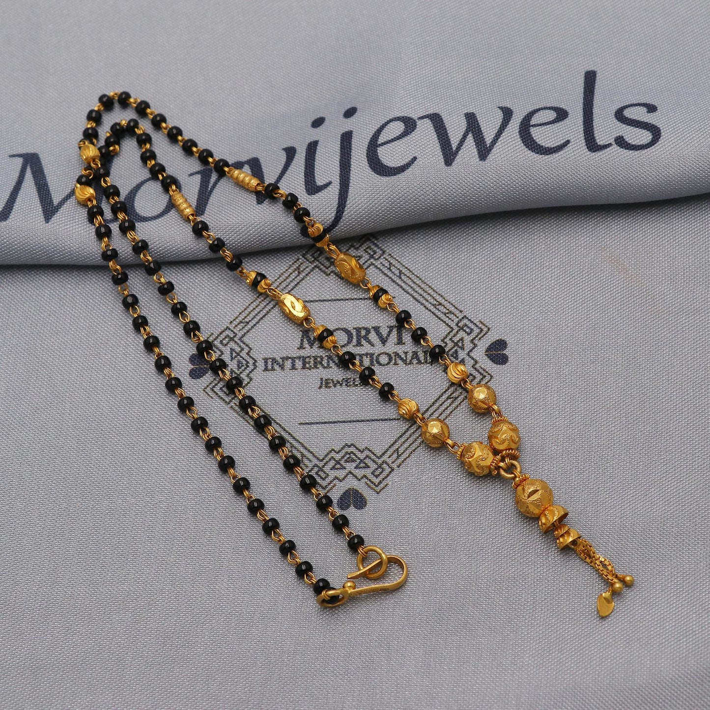 22k gold chain mangalsutra necklace with gold beads and black beads, Indian Wife Jewelry gift, K6472